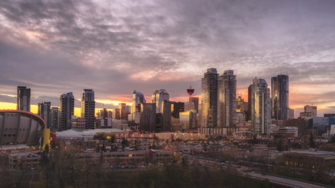 Calgary skyline sunset