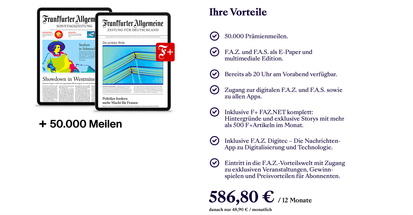 50 000 Miles More Meilen Mit Einem F A Z Digital Abo Frankfurtflyer De